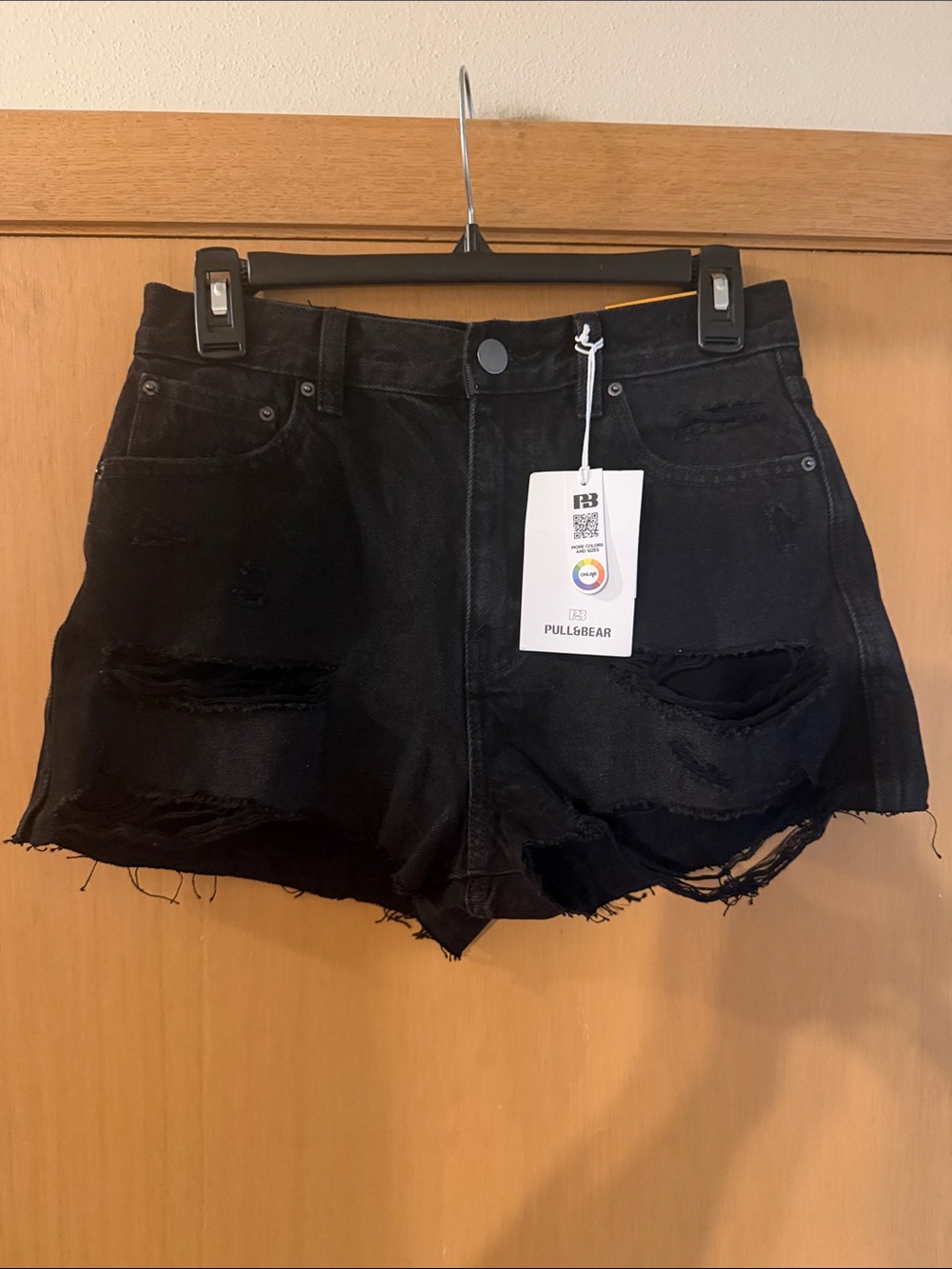Pull&Bear Mom Fit Distressed High-Rise Denim Cutoff Jean Shorts New Black 4